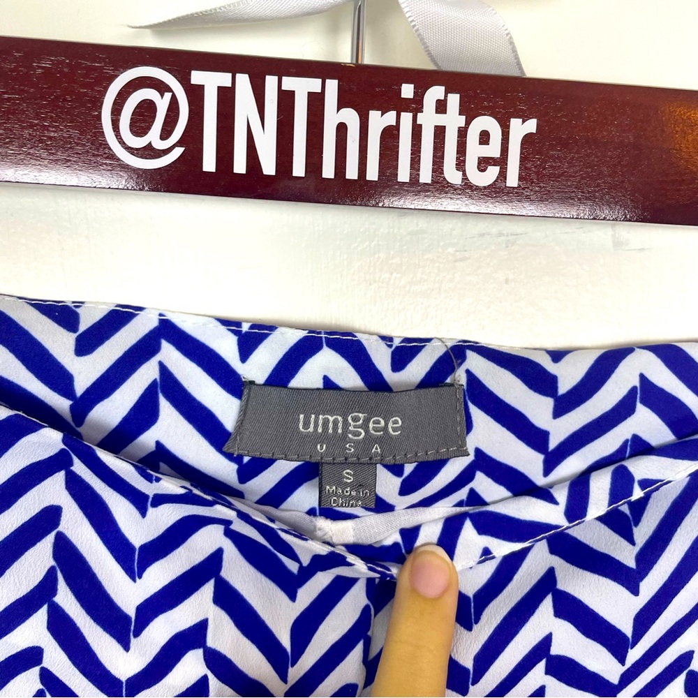 Umgee Womens Wide Leg Chevron Printed Lightweight Pants Sz Small Blue Boutique - Picture 2 of 8